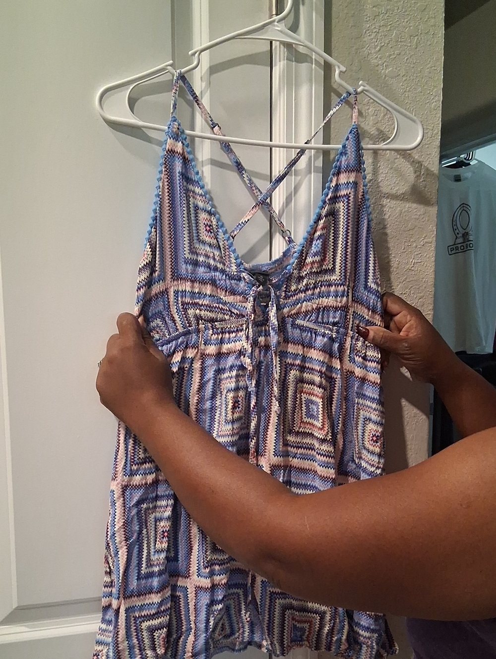 wild fable Blue and Cream Geometric Print Crisscross Cami